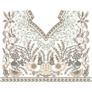 Luxury V-Neck Floral Yoke Embroidery Design with Ornamental Botanical Detailing