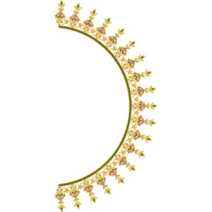 Delicate Floral Vine Round Neckline Embroidery Design with Decorative Border Detailing