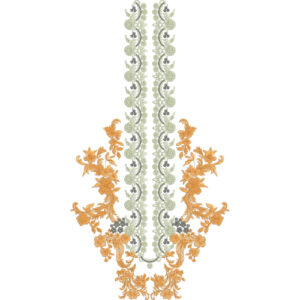 Elegant Vertical Floral Neckline Embroidery with Dual-Tone Ornamental Motifs