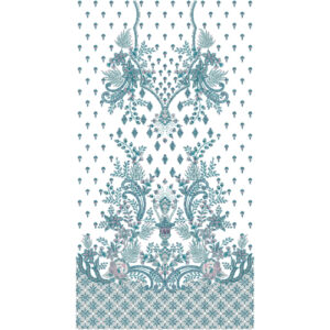 Elegant Teal Mughal Floral Neckline Embroidery with Allover Buti and Ornamental Base