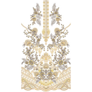 Luxury Gold and Silver Floral Neckline Embroidery with Ornamental Heritage Panel