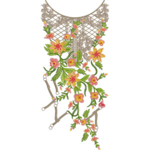 Multicolor Floral Round Neckline Embroidery with Artistic Vine and Lattice Design