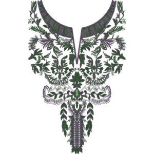 Royal Green and Purple Ornamental Round Neckline Embroidery with Ethnic Floral Panel