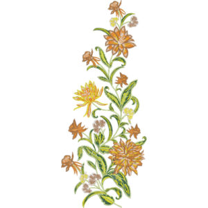 Warm Orange Floral Vine Neckline Embroidery with Graceful Botanical Flow