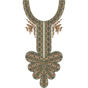 Rich Multicolor Ornamental Round Neckline Embroidery with Textured Panel Design