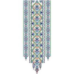 Ethnic Multicolor Geometric Panel Neckline Embroidery with Traditional Motif Detailing