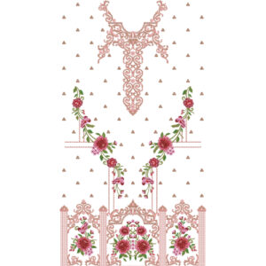 Elegant Floral Neckline Embroidery Design with Ornamental Motifs and Decorative Dress Front Border