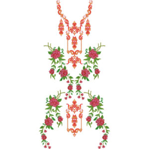 Elegant Rose Floral Neckline Embroidery Design with Ornamental Pendant Motifs for Stylish Dress Front