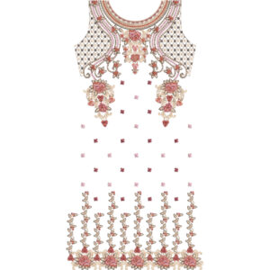 Elegant Floral Neckline Embroidery Design with Geometric Lattice Pattern and Rose Border for Dress Front