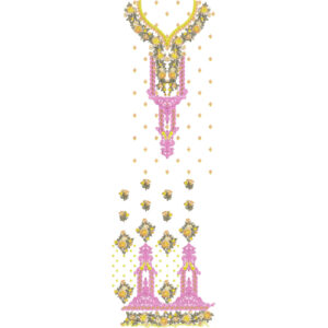 Elegant Floral Neckline Embroidery Design with Hanging Ornamental Motifs and Decorative Dress Border