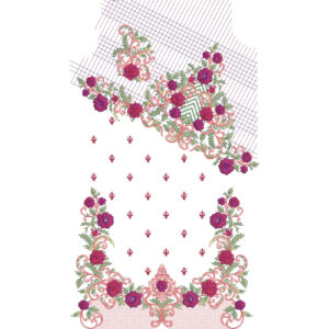 Elegant Diagonal Floral Dress Embroidery Design with Rose Vine Border and Geometric Pattern