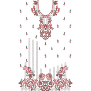 Elegant Floral Neckline Embroidery Design with Scattered Flower Motifs and Decorative Floral Border