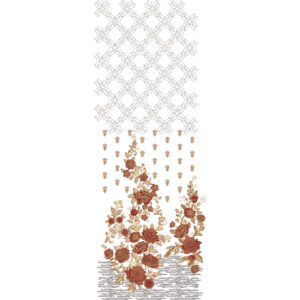 Elegant Rose Floral Dress Embroidery Design with Geometric Lattice Pattern and Decorative Floral Base