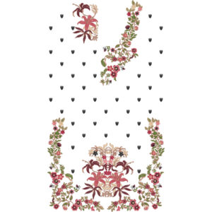 Elegant Floral Vine Dress Embroidery Design with Curved Botanical Motifs and Decorative Floral Border