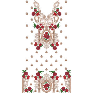 Elegant Red Rose Neckline Embroidery Design with Ornamental Scrollwork and Decorative Floral Border