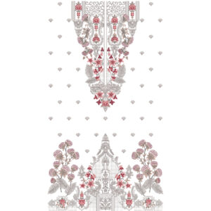 Elegant Floral Architectural Dress Embroidery Design with Ornamental Panels and Decorative Botanical Border