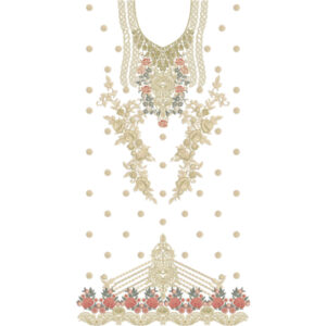 Elegant Rose Neckline Embroidery Design with Ornamental Lace Motifs and Decorative Floral Border