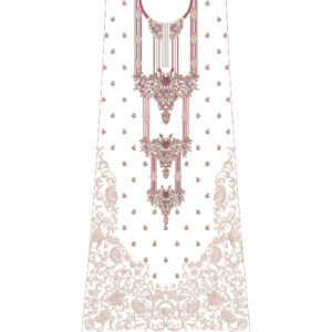 Elegant Ornamental Dress Embroidery Design with Vertical Decorative Panels and Baroque Scroll Border