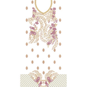 Elegant Floral Vine V-Neck Dress Embroidery Design with Ornamental Motifs and Decorative Border