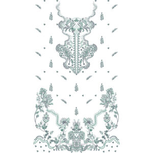 Elegant Teal Floral Neckline Embroidery Dress Design with Ornamental Botanical Layout