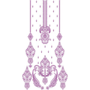 Royal Purple Ornamental and Floral Neckline Embroidery Dress Design with Symmetrical Motif Arrangement