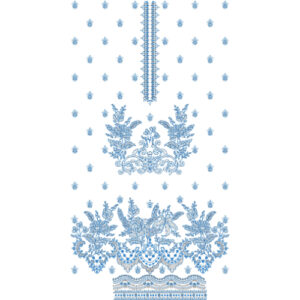 Elegant Blue Floral and Scattered Motif Neckline Embroidery Dress Design with Ornamental Border