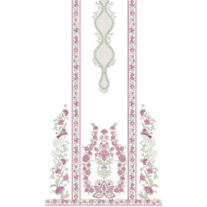 Elegant Pink Floral Vine Panel Embroidery Dress Design with Ornamental Central Motif