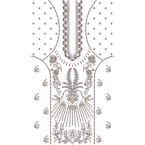 Elegant Beige Floral and Ornamental Neckline Embroidery Dress Design with Radiating Botanical Motifs