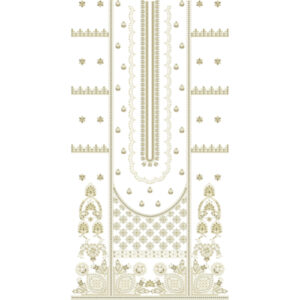 Elegant Gold Minimal Floral and Geometric Neckline Embroidery Dress Design with Structured Panel