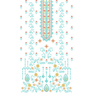 Elegant Multicolor Floral Vine Neckline Embroidery Dress Design with Geometric Accents