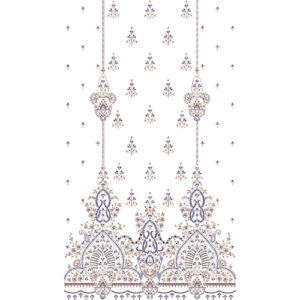 Elegant Blue and Gold Ornamental Floral Embroidery Dress Design with Hanging Motif Composition