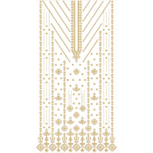 Elegant Gold Geometric V-Neckline Embroidery Dress Design with Symmetrical Motif Layout
