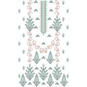 Elegant Multicolor Floral Vine Neckline Embroidery Dress Design with Repeating Botanical Motifs