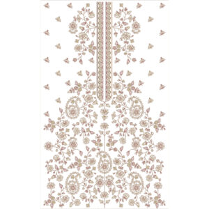 Elegant Beige Floral Vine Neckline Embroidery Dress Design with Dense Botanical Layout