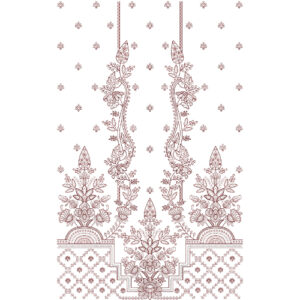 Elegant Rust Floral Hanging Motif Embroidery Dress Design with Geometric Base Panel