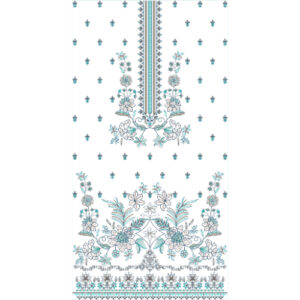 Elegant Blue Floral Neckline Embroidery Dress Design with Scattered Motifs and Ornamental Border