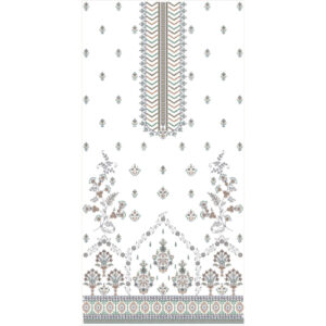 Elegant Multicolor Chevron and Floral Neckline Embroidery Dress Design with Ornamental Border