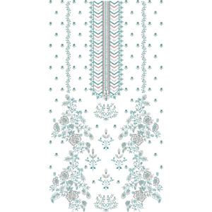 Elegant Multicolor Chevron Floral Neckline Embroidery Dress Design with Symmetrical Vine Layout