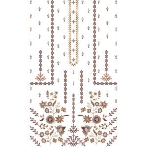 Elegant Brown Geometric and Floral Neckline Embroidery Dress Design with Symmetrical Botanical Base