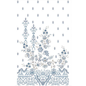 Elegant Blue Floral Embroidery Dress Design with Scattered Motifs and Ornamental Border Base