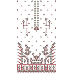 Elegant Red and Grey Ornamental Neckline Embroidery Dress Design with Floral and Hanging Motifs