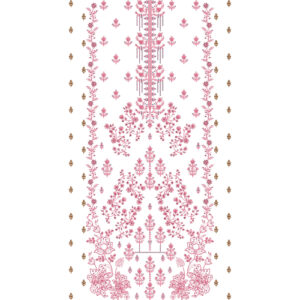 Elegant Pink Floral Vine Embroidery Dress Design with Hanging Motifs and Symmetrical Layout