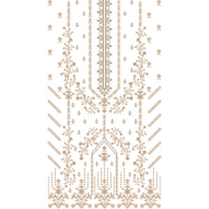 Elegant Gold Floral Vine Neckline Embroidery Dress Design with Geometric Accents