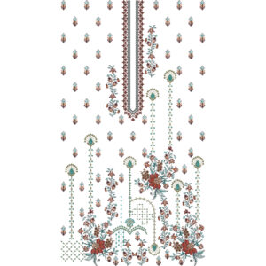 Elegant Multicolor Floral Neckline Embroidery Dress Design with Hanging Motifs and Ornamental Base