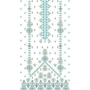 Elegant Turquoise and Multicolor Geometric Floral Neckline Embroidery Dress Design with Ornamental Border