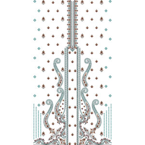 Elegant Multicolor Paisley and Floral Neckline Embroidery Dress Design with Geometric Accents