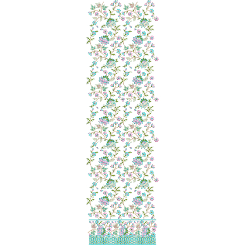 Pastel Floral Vine All-Over Jaal Embroidery Design with Geometric Base Border