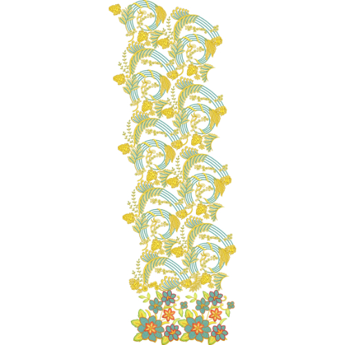 Contemporary Scroll Floral All-Over Jaal Embroidery Design with Multicolor Base Border