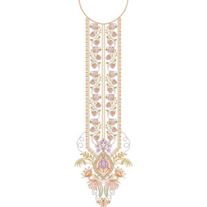 Traditional Floral Vine Neckline Embroidery Design with Ornamental Drop Motif