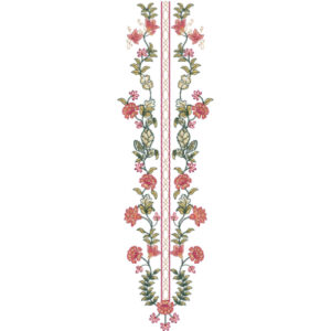 Delicate Floral Vine Neckline Embroidery Design with Symmetrical Botanical Detailing